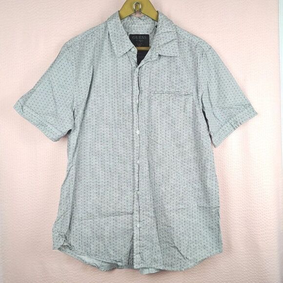 Guess Other - Guess Men Short Sleeve Shirt Gray Dot Print Size L 100% Cotton